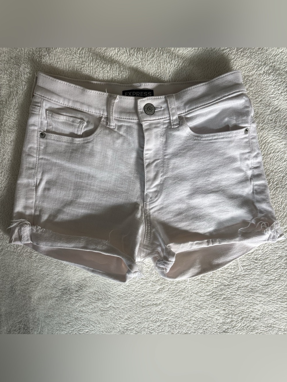 Express White Distressed Denim Short Shorts